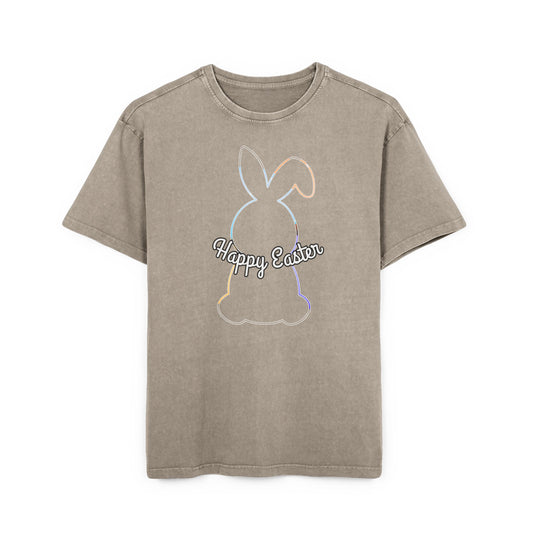 Men's Tee - Bunny Frame Happy Easter Acid Washed Oversize Shirt